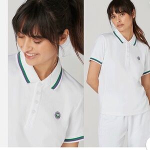 Wimbledon White Polo Shirt Green/ purple Trim Sz Med NWT